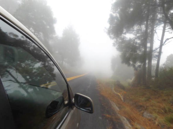  driving on a foggy road 